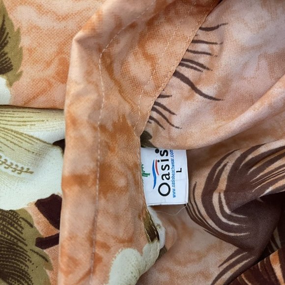 Oasis Beachwear Men's Orange Hawaiian Shirt Button Down Palm Trees Size Large - Picture 5 of 6